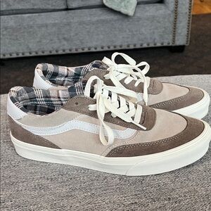 Vans Women's Plaid Accent Sneakers in Brown and White